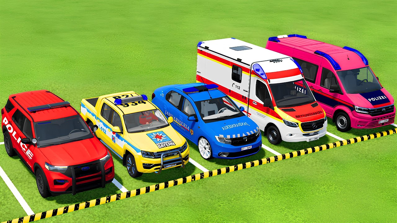 TRANSPORTING ALL POLICE CARS & AMBULANCE EMERGENCY VEHICLES WITH MAN TRUCKS ! Farming Simulator 25