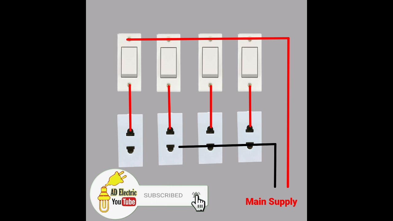 4 Switch + 4 sockets Electric Board connection#shorts