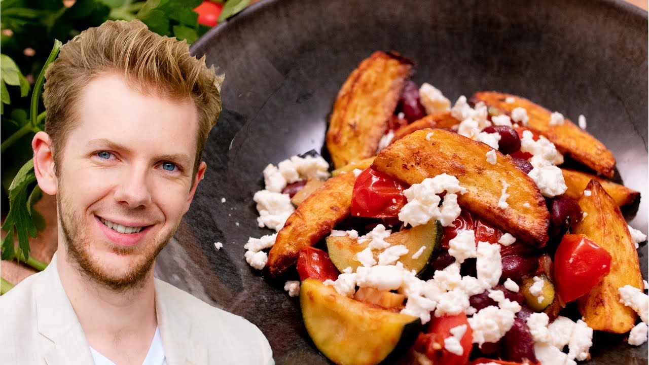 Pfannengericht mit Kartoffelspalten und Feta Käse 😍