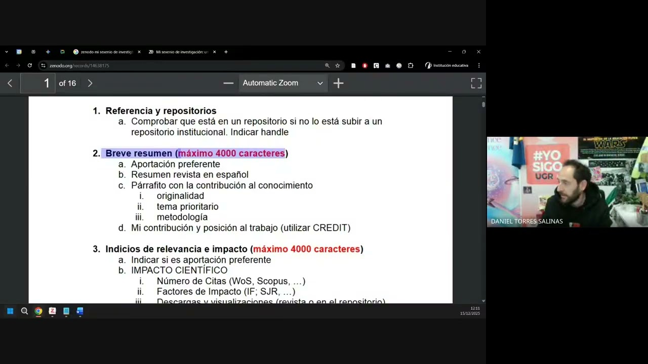 Consejos para la preparación del Sexenio de Investigación 2025, con Daniel, Wenceslao y Rubén