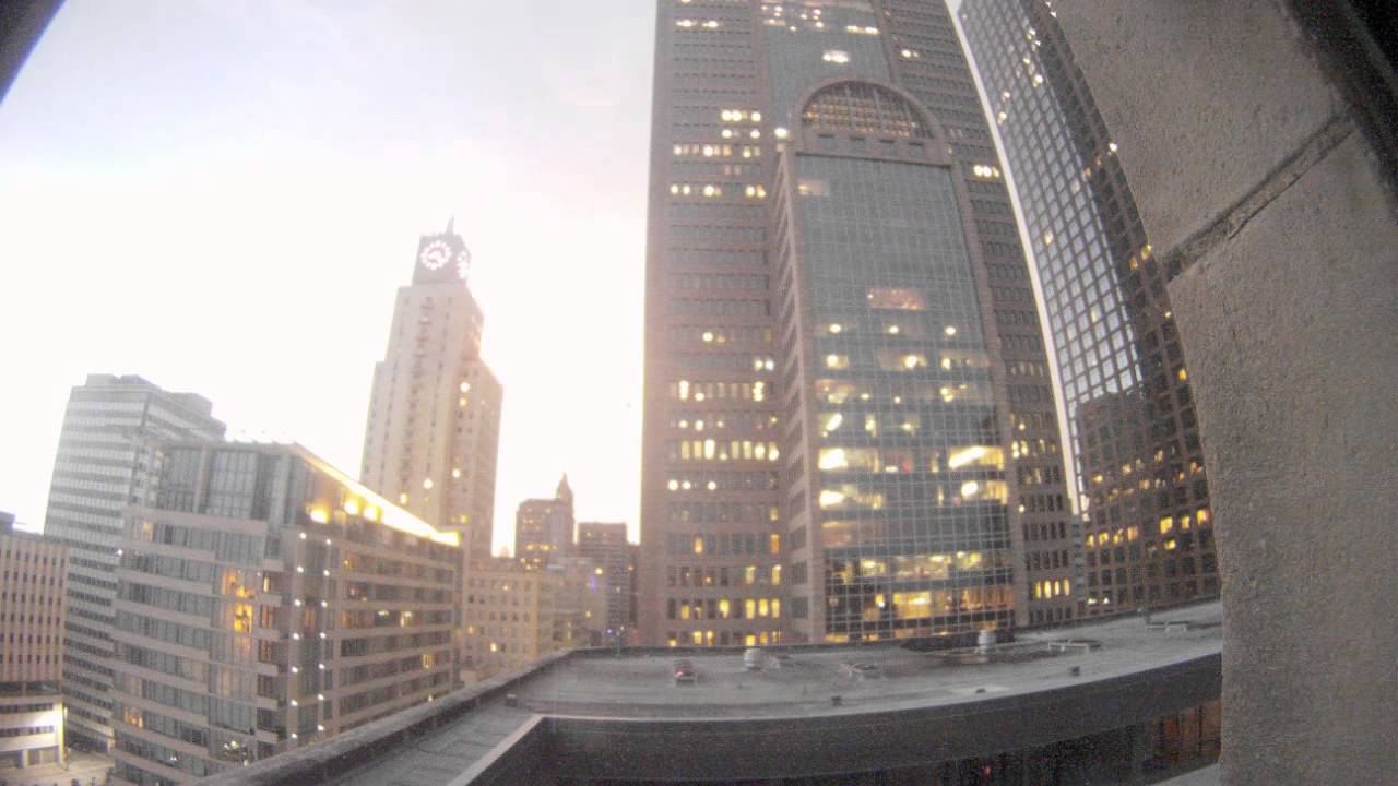 Time lapse of severe thunderstorm and lightning passing through downtown Dallas