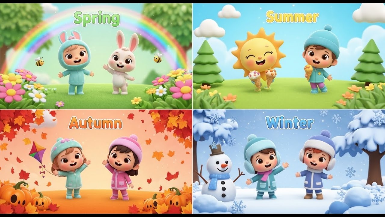Hello Four Seasons 🌸☀️🍁❄️ | Seasons Song for Kids | Fun Learning Nursery Rhyme