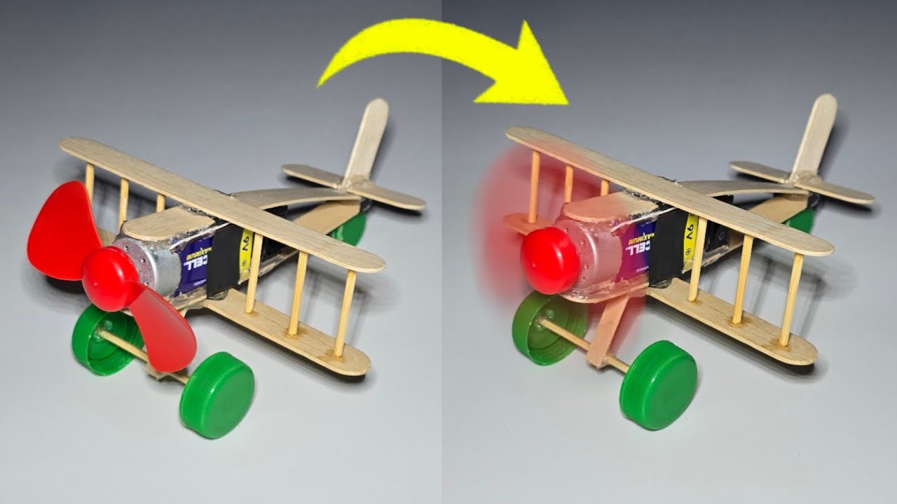 Cómo Hacer un Avión Eléctrico Casero de Juguete de Madera con Motor | Idea Genial para Estudiantes