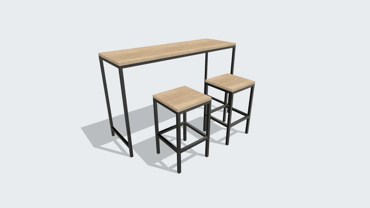 Model 3D Meja Kafe Minimalis Terbuat dari Besi dan Kayu (120x40x75cm)