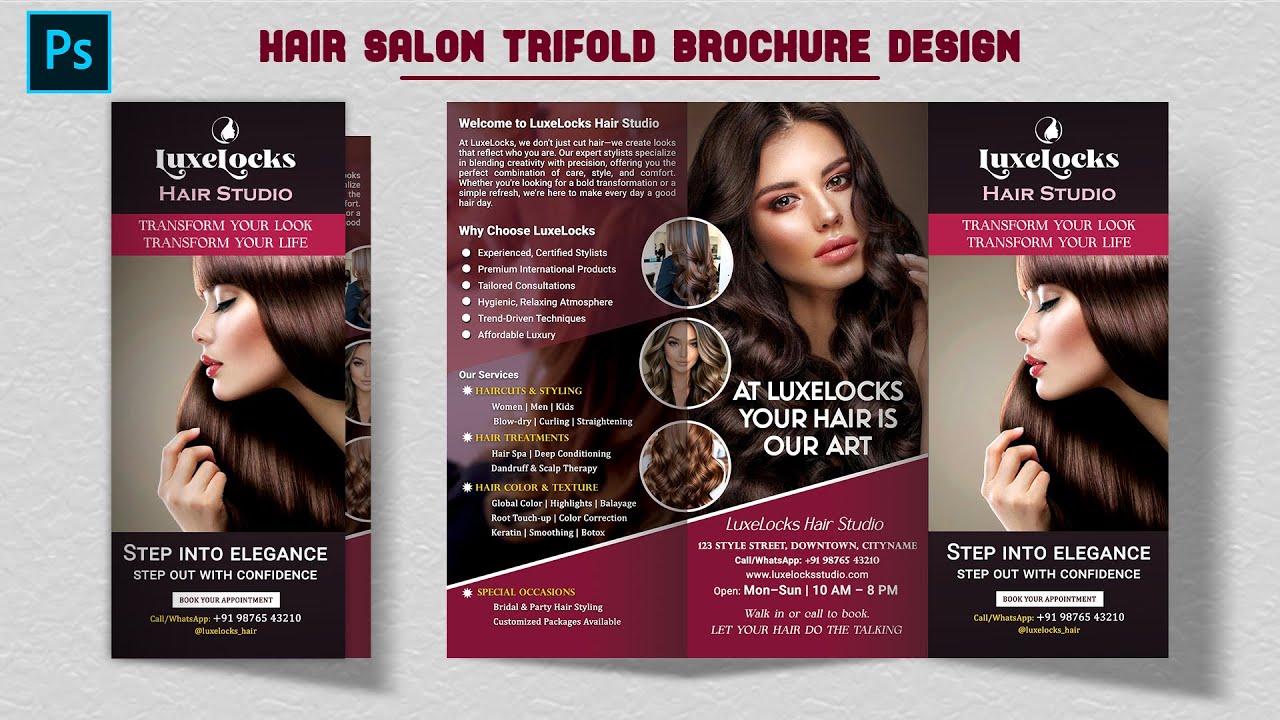Hair Salon Trifold Brochure Design | Business Trifold Brochure Design | Brochure Design in Photoshop