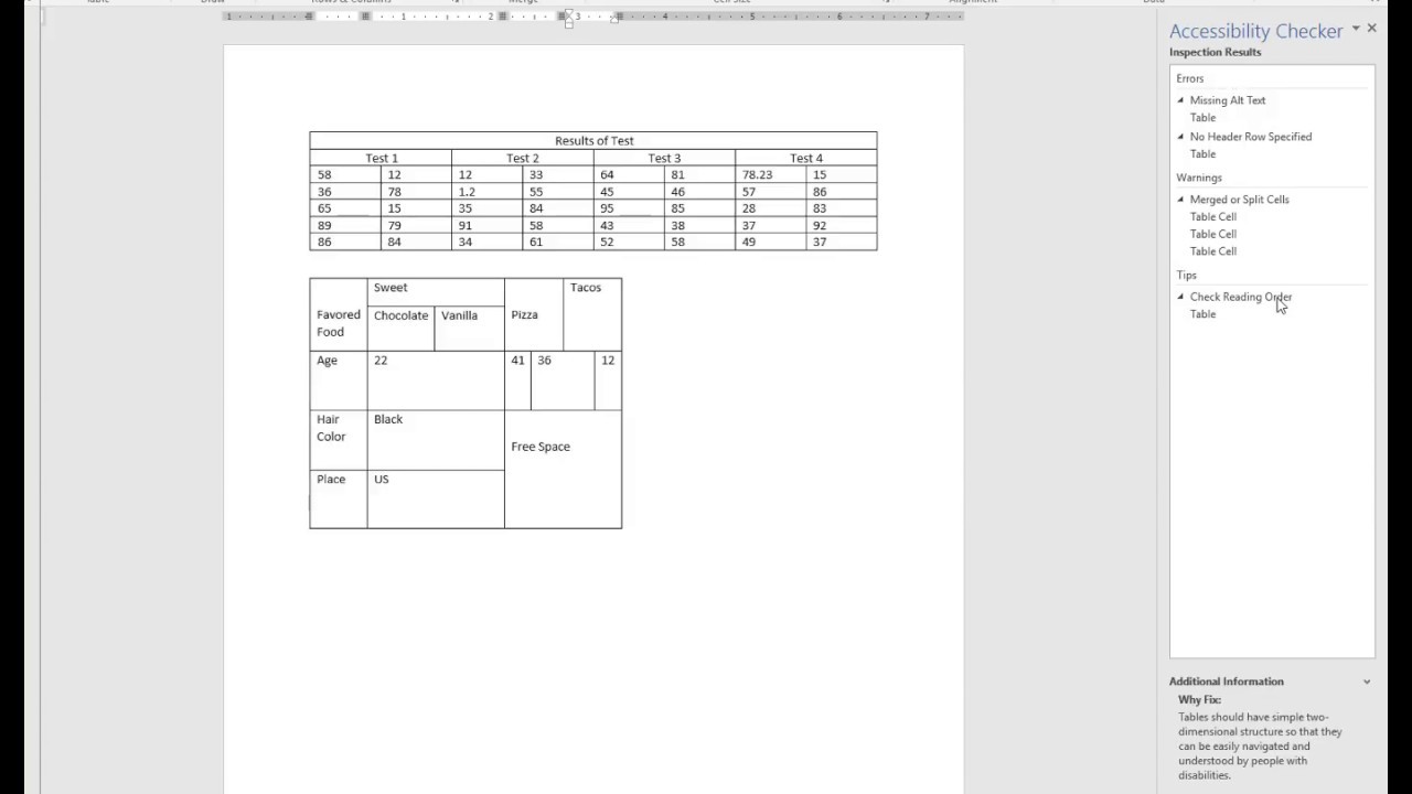ADA Merged or Split Cells and Check Reading Order