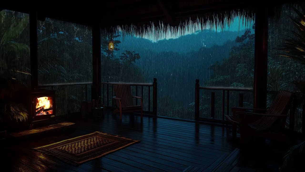 Relaxing Rainy Night 🌧️ Fireplace Crackling & Gentle Rain for Better Sleep