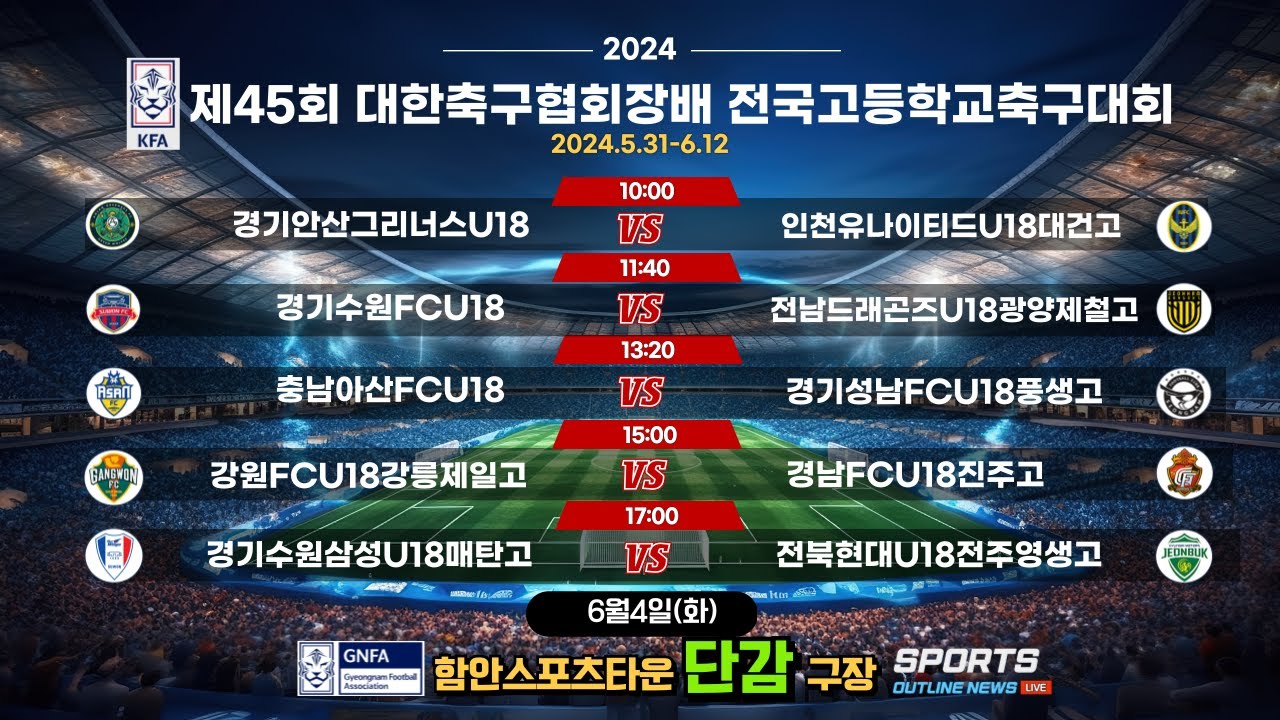 [제45회대한축구협회장배전국고등학교축구대회] 6월4일(화) 조별리그 3일차_함안스포츠타운 단감구장