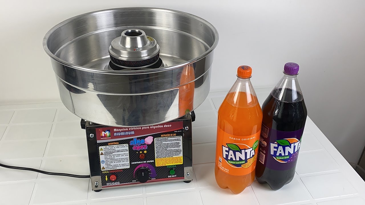 COLOQUEI FANTA LARANJA E FANTA UVA NA MÁQUINA PROFISSIONAL DE ALGODÃO DOCE! (Íncrível)