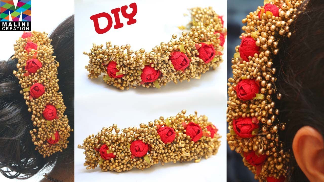 DIY/ Beautiful red flower bunch of golden pollen bridal hair accessory