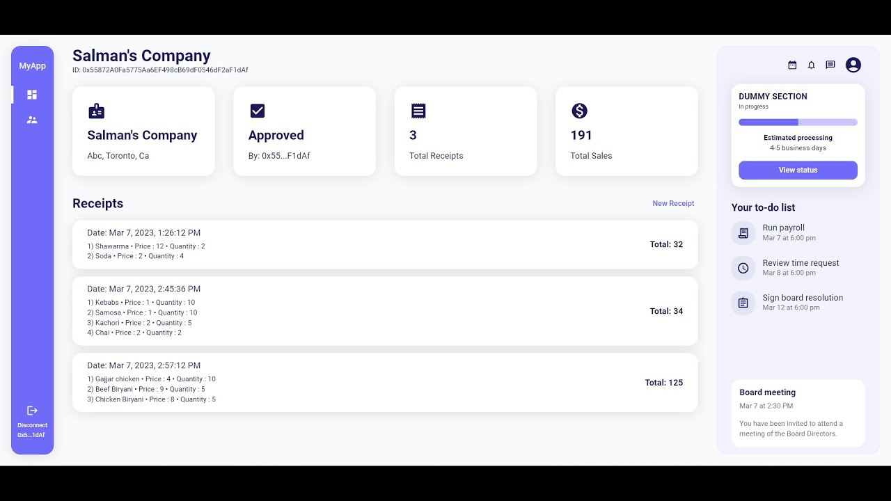 Build WEB3 company receipt system using Reactjs, Solidity and Thirdweb