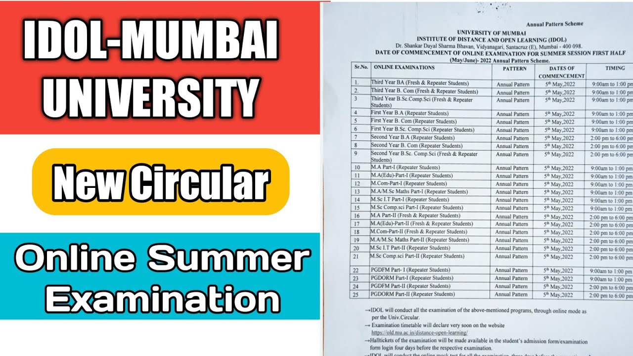 IDOL- Mumbai University Update | Online Summer Exam | MU