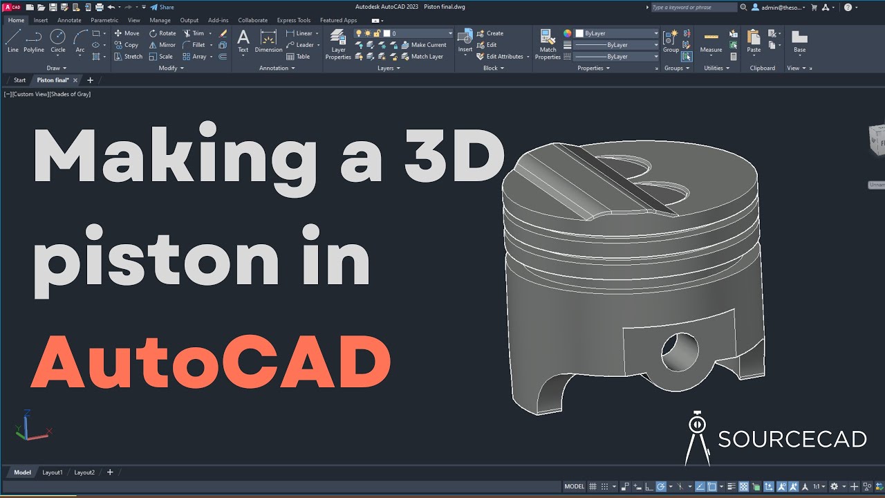 AutoCAD practice - Making a 3D piston