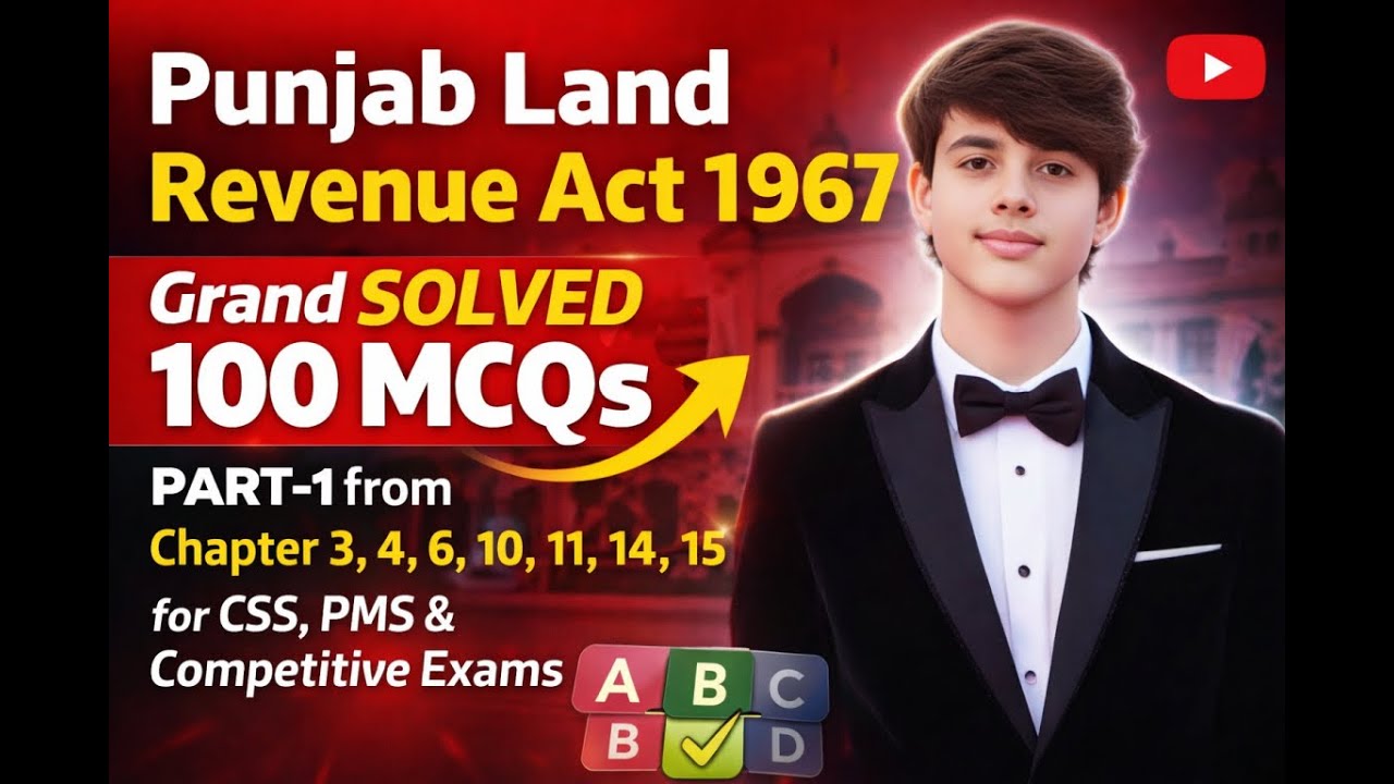 Punjab Land Revenue Act 1967 | 100 Grand Solved MCQs from Chapters 3, 4, 6, 10, 11, 14 & 15 | Part-1