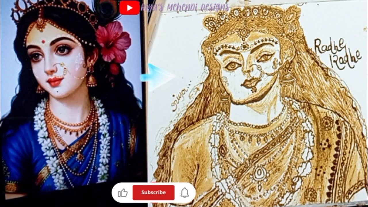 😍Radha Rani Mehndi Sketch from Reference | Devotional Henna Art Tutorial | Calm Art Vlog🙏🏻