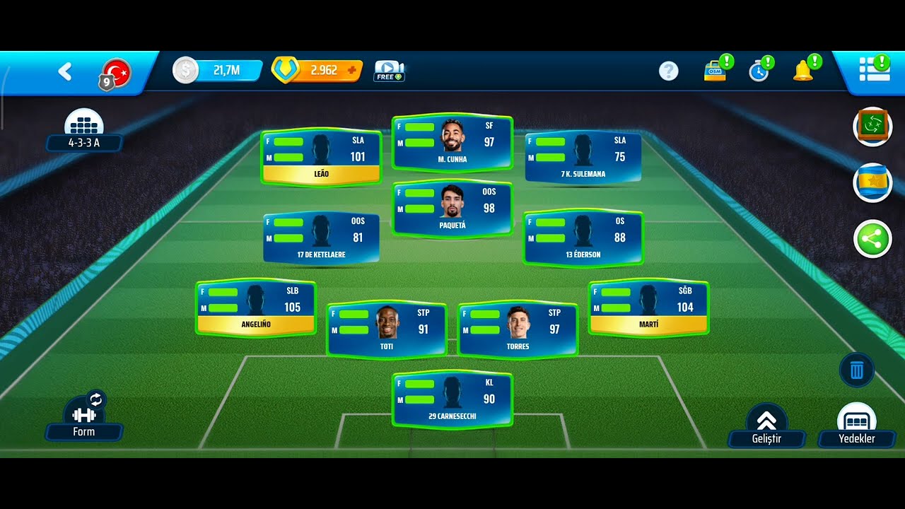G&Uuml;NCEL OSM 433 DENK KADROLARA KARŞI TAKTİK ONLİNE SOCCER MANEGER 