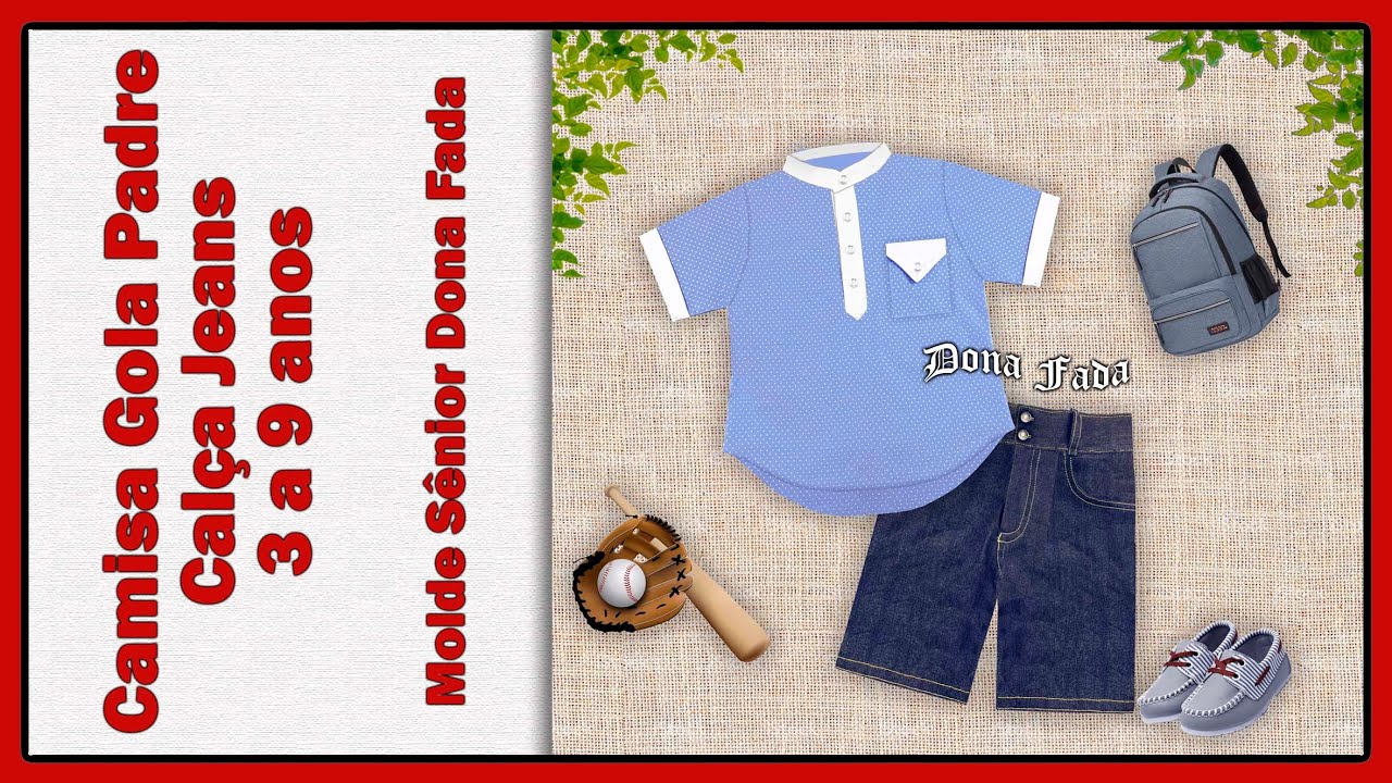 Camisa Gola Padre - 3 a 9 anos (Molde Brinde: Calça Jeans - 3 a 9 anos)