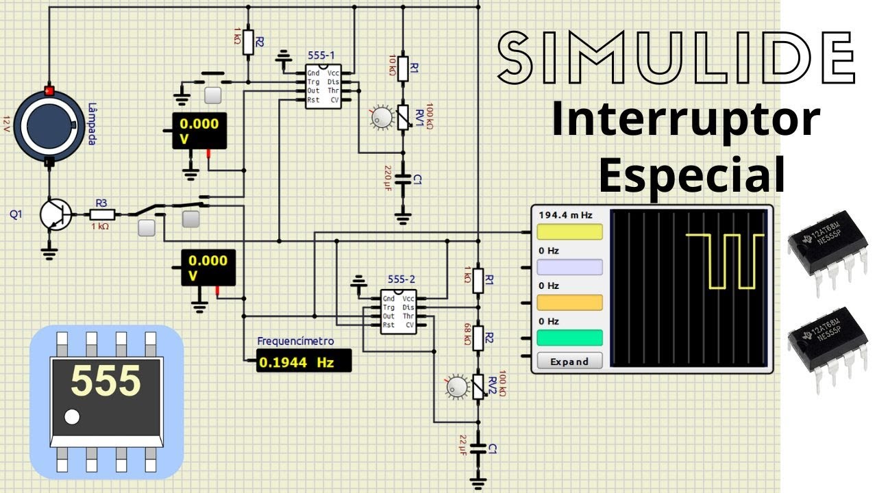 Interruptor Especial com CI 555 - Simulação SimulIDE e Análise