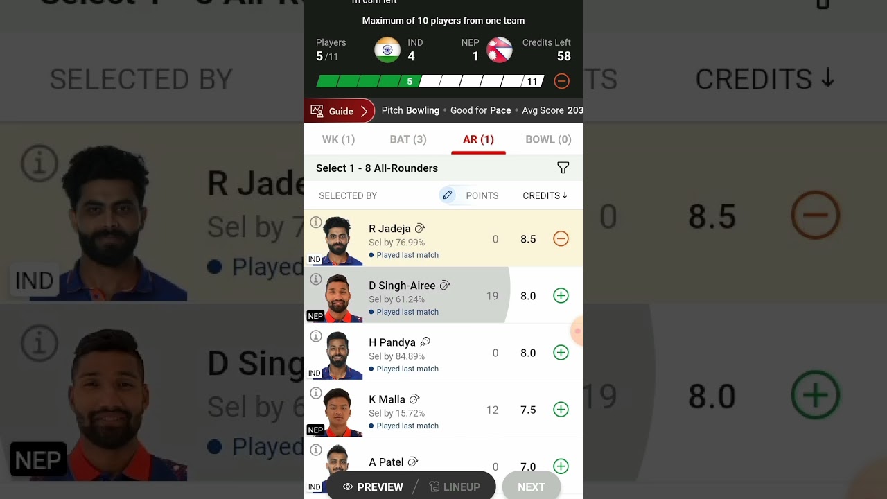 IND vs NEP Dream 11 😱 😱 😱today #indvsnep #asiacup2023 #indvsnepal #dream11team #shorts #indvsnrplive