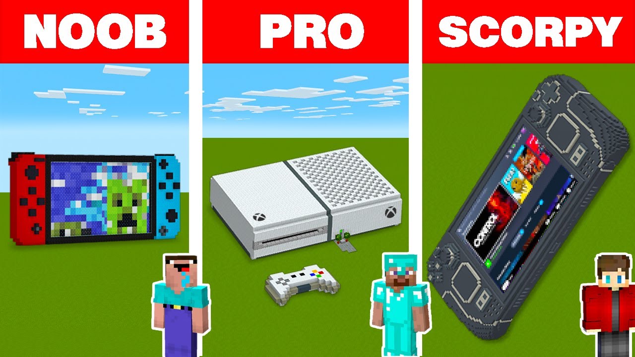 Minecraft NOOB vs PRO vs SCORPY: CONSOLE HOUSE BUILD CHALLENGE in Minecraft Animation