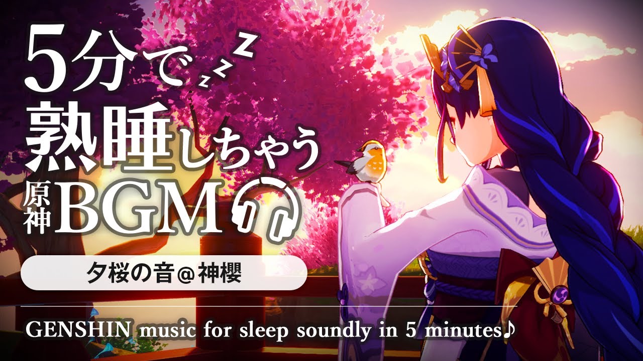 原神ASMR／睡眠用BGM🎧雷電将軍と夕桜の音。@鳴神大社の神櫻｜リラックス・安眠・作業用