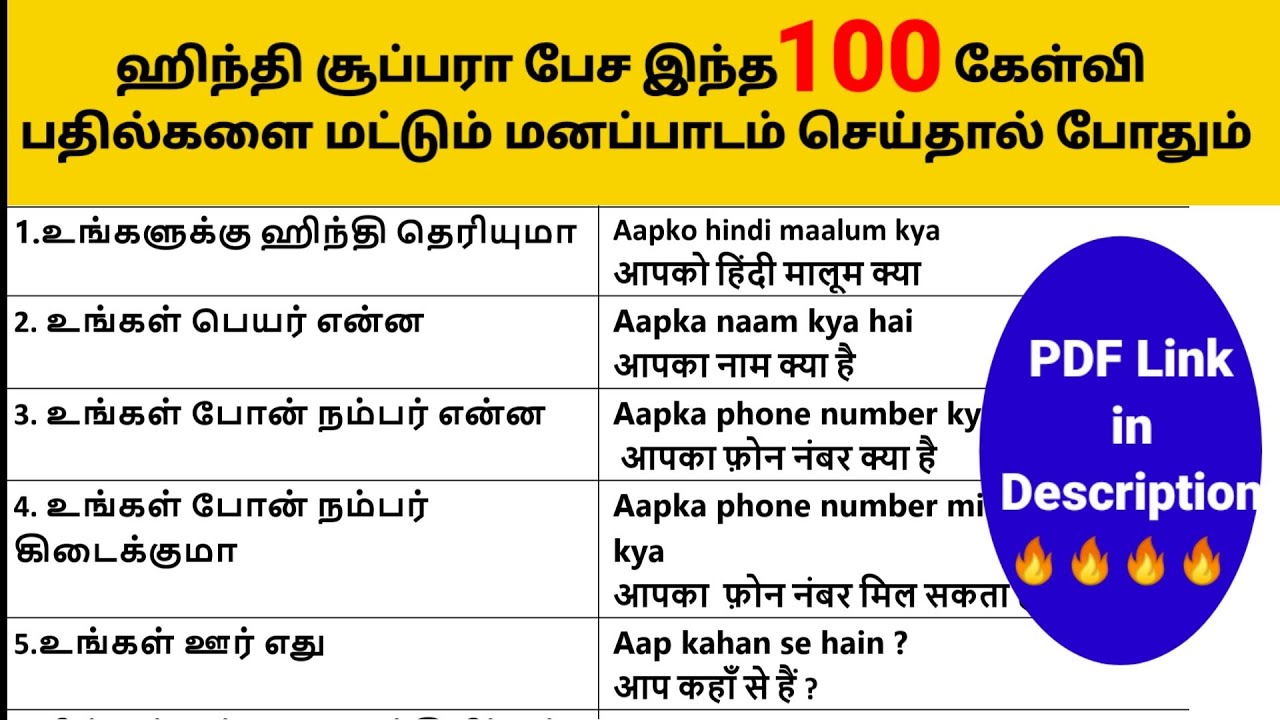 🔴100 ஹிந்தி கேள்வி வாக்கியங்கள் (For Beginners) | இந்த வீடியோ பார்த்த நீங்க சரளமா ஹிந்தி பேசுடுவீங்க