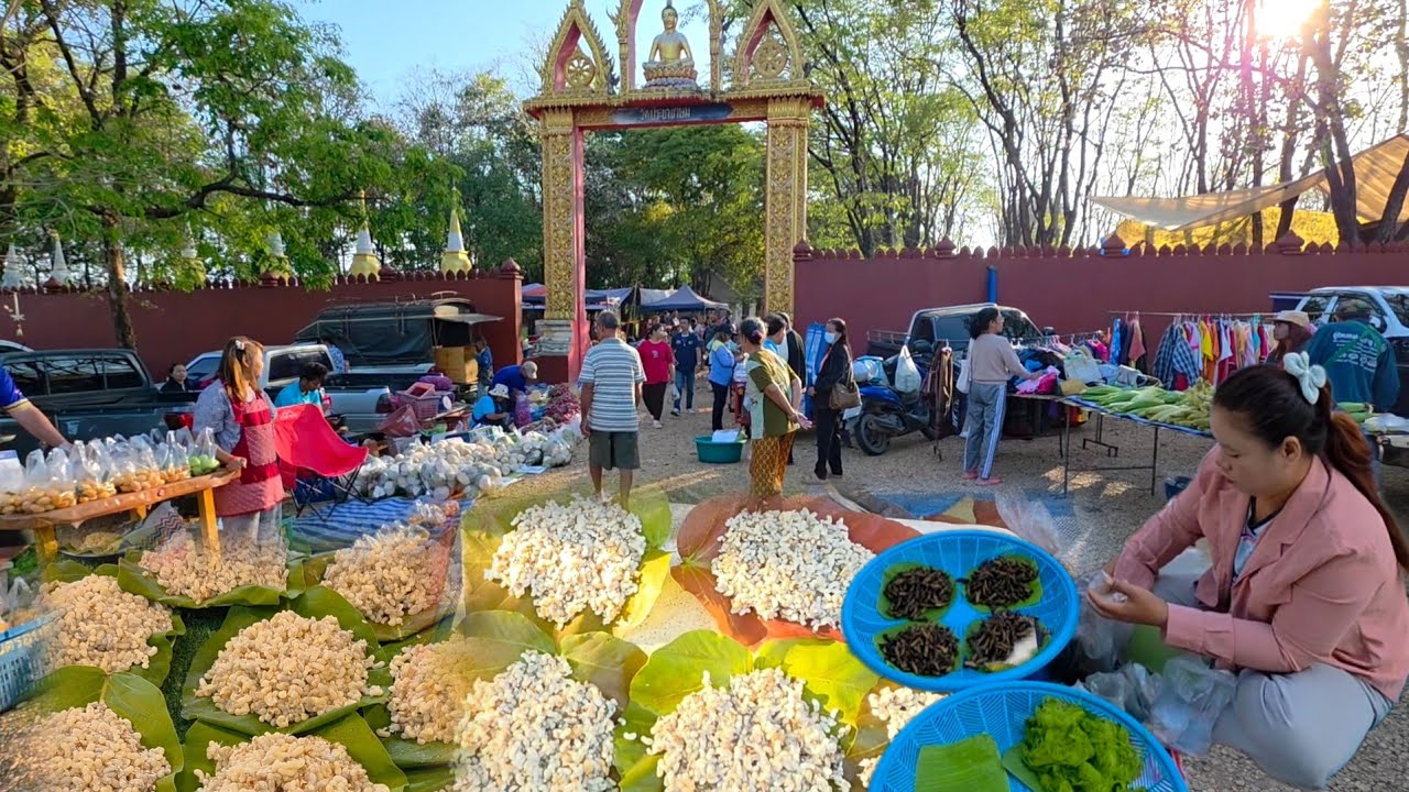 ตลาดเช้า อ.เขมราฐ จ.อุบลฯ หาอาหารพื้นบ้านหลากหลายตามฤดูกาล