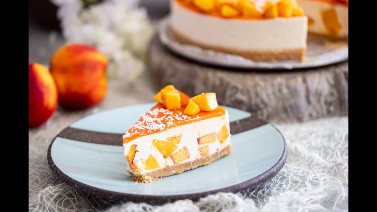 Cheesecake alle pesche e cioccolato bianco senza cottura