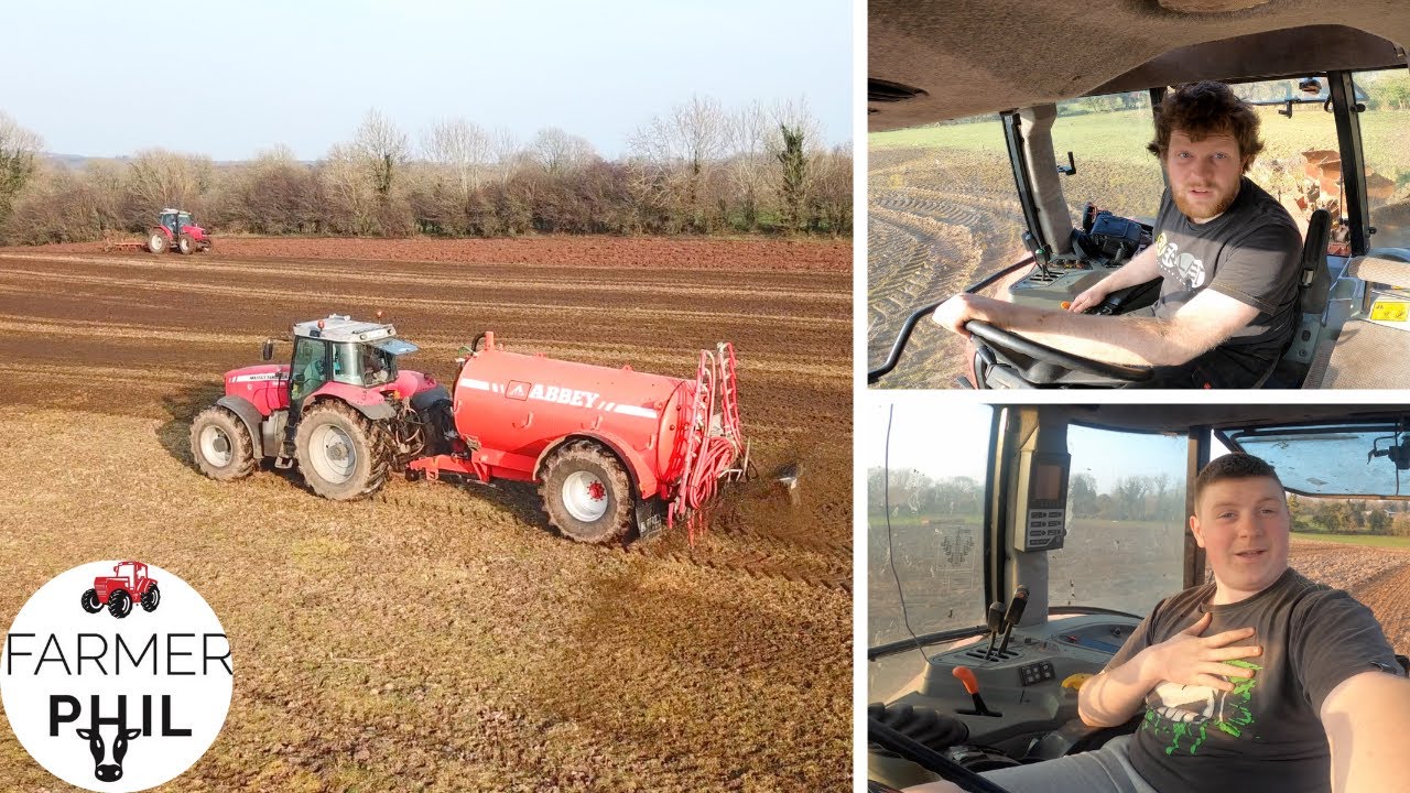 MF 6290 PLOUGHING IN SLURRY AND BRO HAVING A LAUGH HARROWING!!!