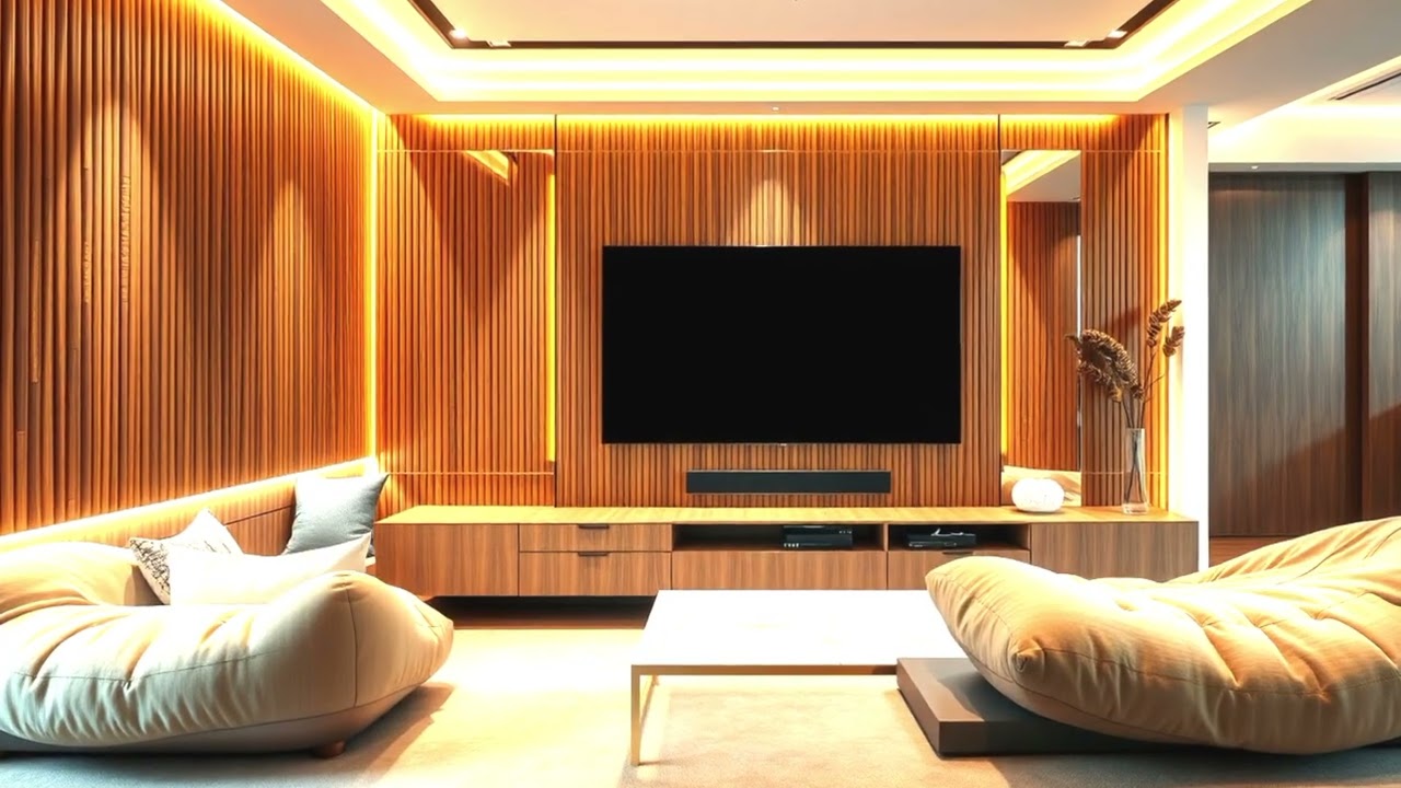 50 Modern Luxury TV Room Designs with Bamboo Gold Accents | 2026