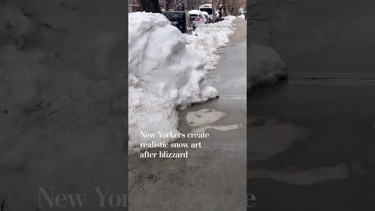 New Yorkers create realistic snow art after blizzard