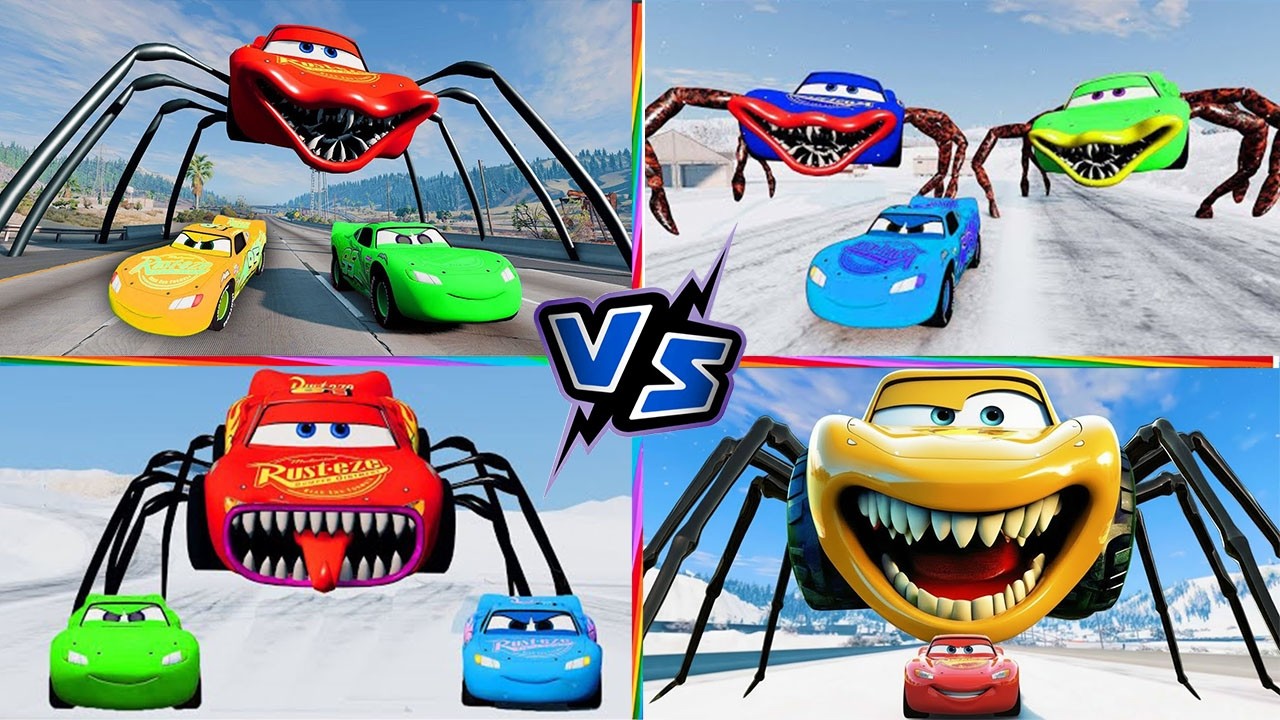 Giant SPIDER McQueen Eater Car VS Lightning McQueen Escape From Monster | Lightning McQueen Cars #5
