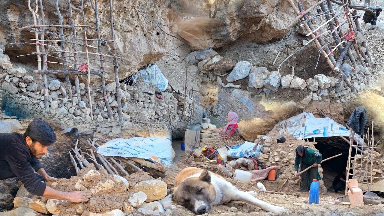 How a Nomadic Family Builds a Safe Cave Shelter for Their Animals 🐐🏔️ | Harsh Mountain Survival