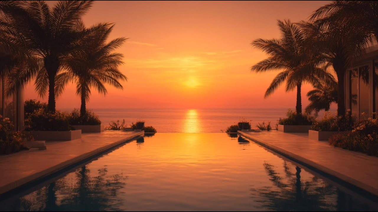 Sunset Lounge Ambience — Relaxing Background Music at a Luxury Poolside Villa