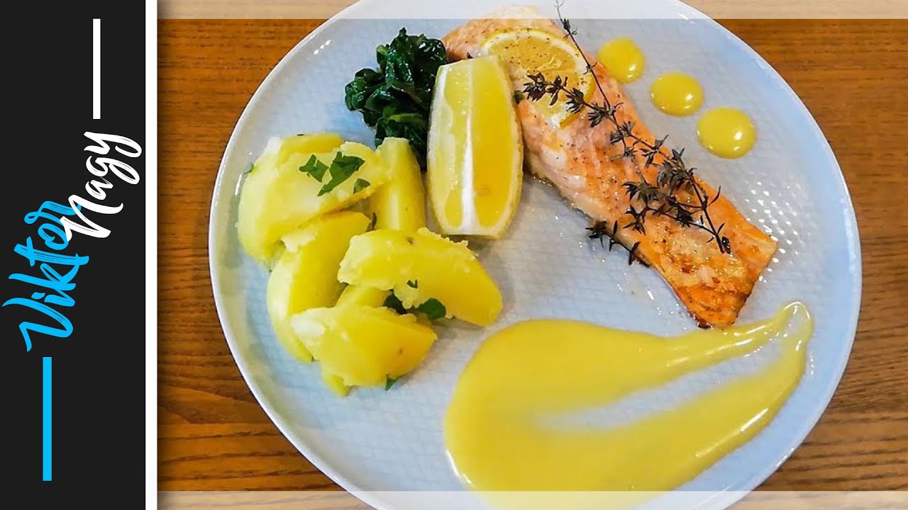 Pečený losos s holandskou omáčkou, zemiakmi a baby špenátom | Viktor Nagy | recepty