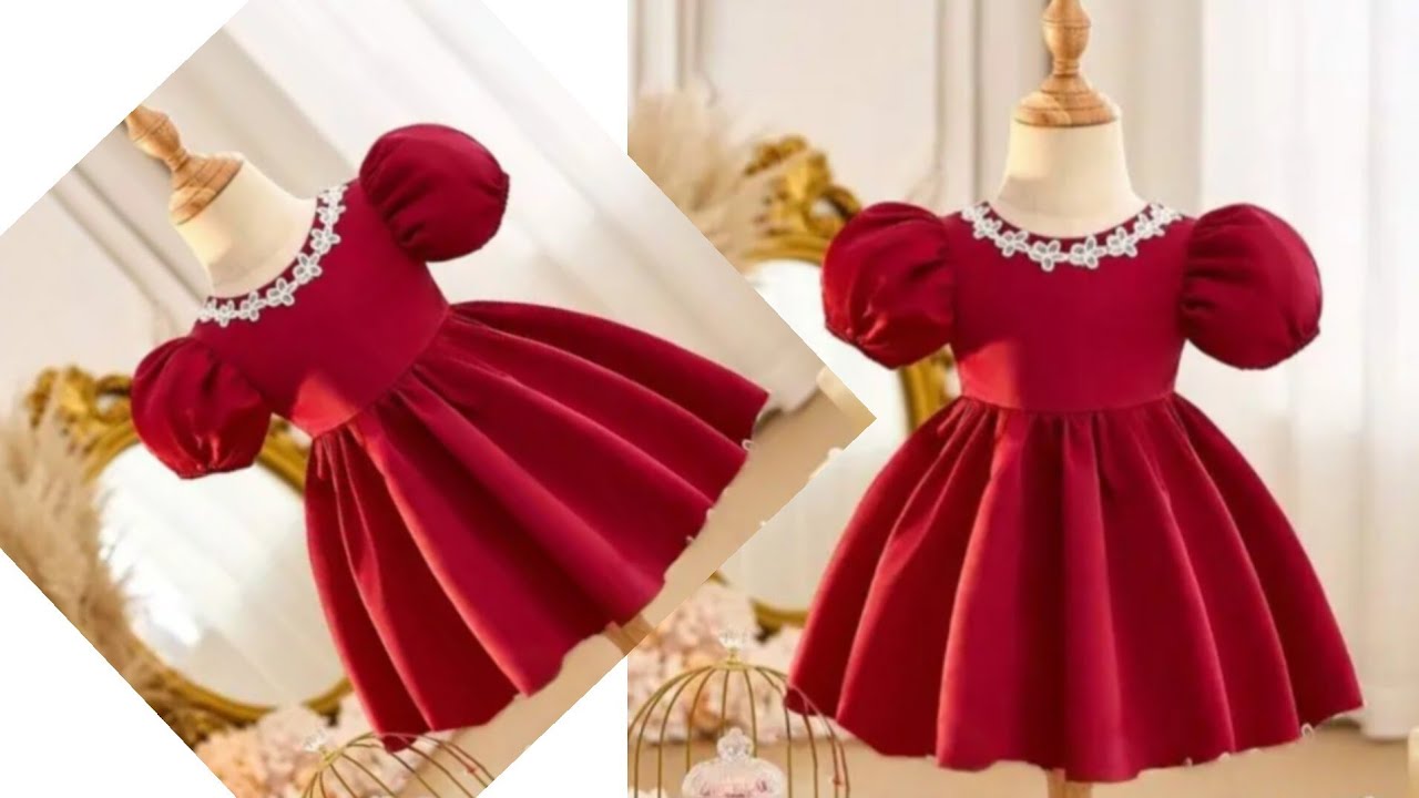 Puff sleeve baby frock cutting and stitching