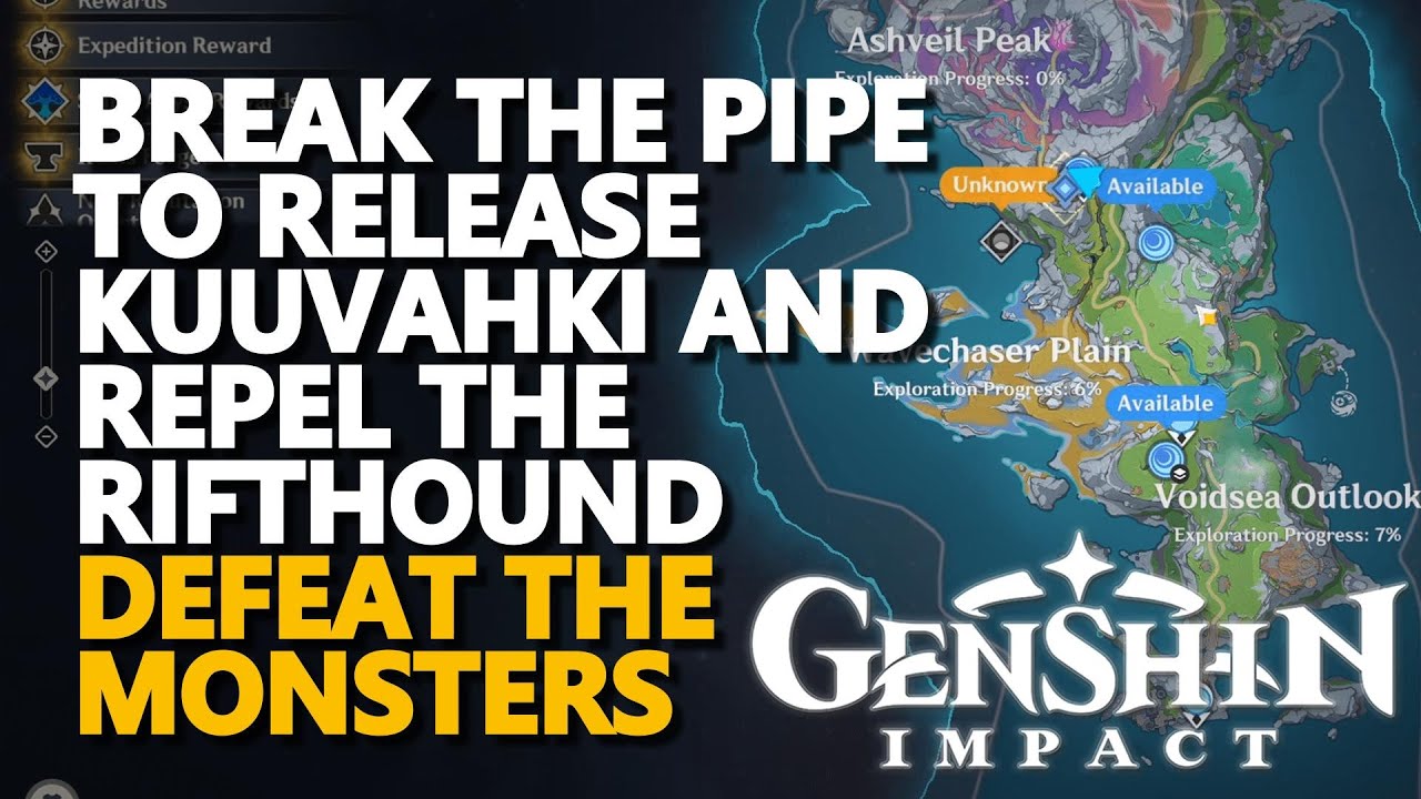 Break the Pipe to release Kuuvahki and repel the Rifthound Genshin Impact Defeat the monsters
