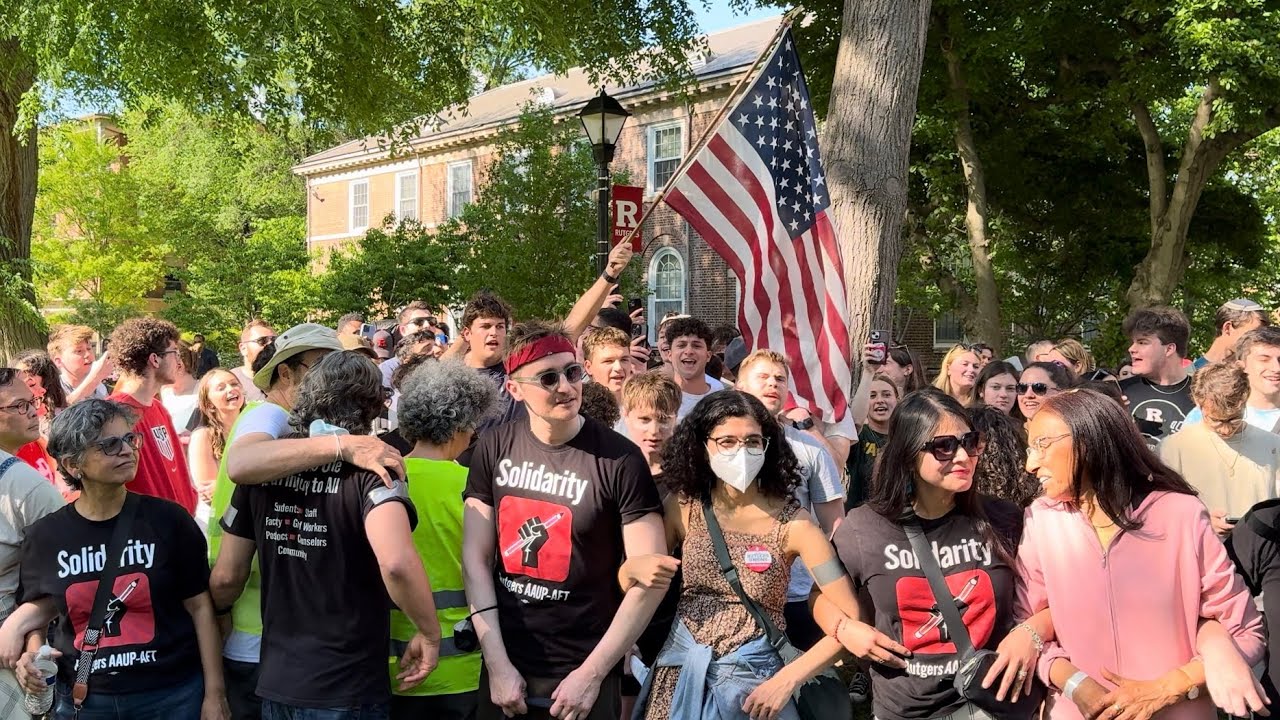 Fraternity Brothers Sing National Anthem Outside Pro-Palestine Encampment at Rutgers
