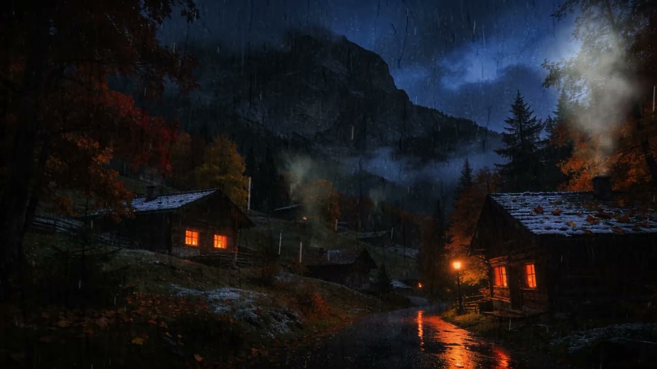 Rainy Night in a Mountain Village 🌧️ Cozy Thunder & Rain Sounds to Fall Asleep Fast and Relax