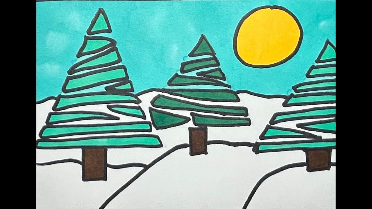 How To Draw Winter Scenery Easy Step By Step | Drawing Polar Landscape For Beginners Very Easy