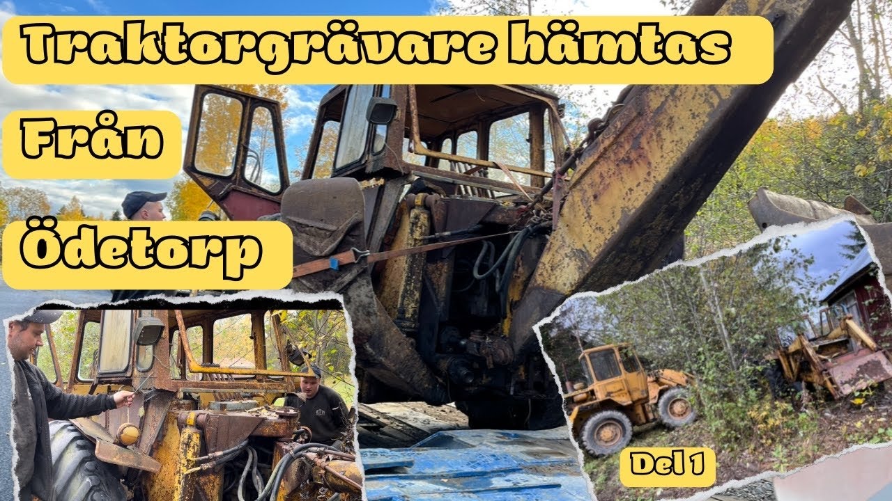 Gammal traktorgrävare hämtas från ödetorp
