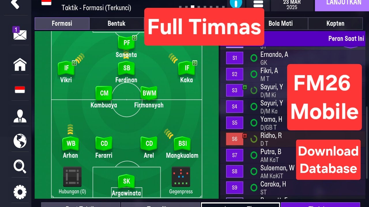 FM26 Mobile | New Database | Timnas Indonesia Lengkap Pemain Lokal