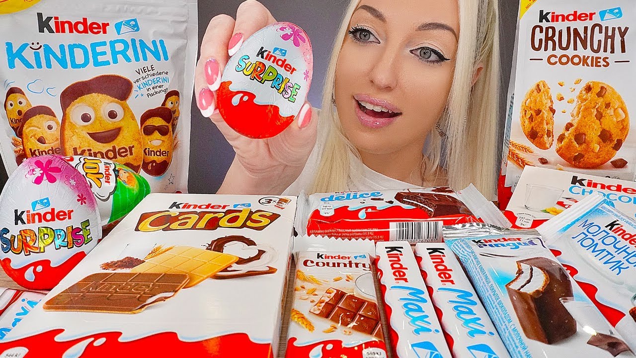 ASMR EATING KINDER CHOCOLATE, CAKE, CANDY BARS, COOKIES (DESSERT) MUKBANG, 킨더 초콜릿 먹방