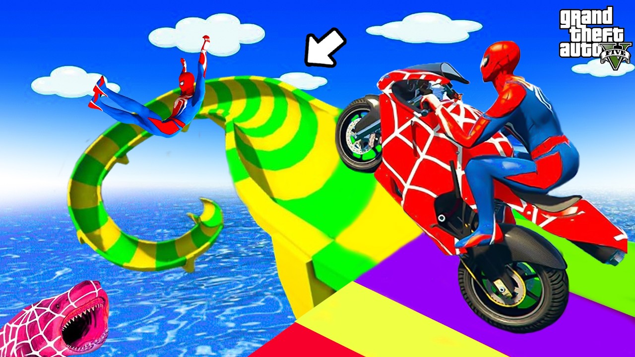 SPIDER-MAN Go Head To Head In The MOST INSANE WATER SLIDE Challenge Ever🎭 SUPERHERO Challenge race!