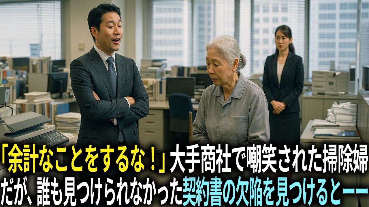 「余計なことをするな！」大手商社で嘲笑された掃除のおばあさん。だが、3人の弁護士が見つけられなかった契約書の欠陥を見つけるとーー。