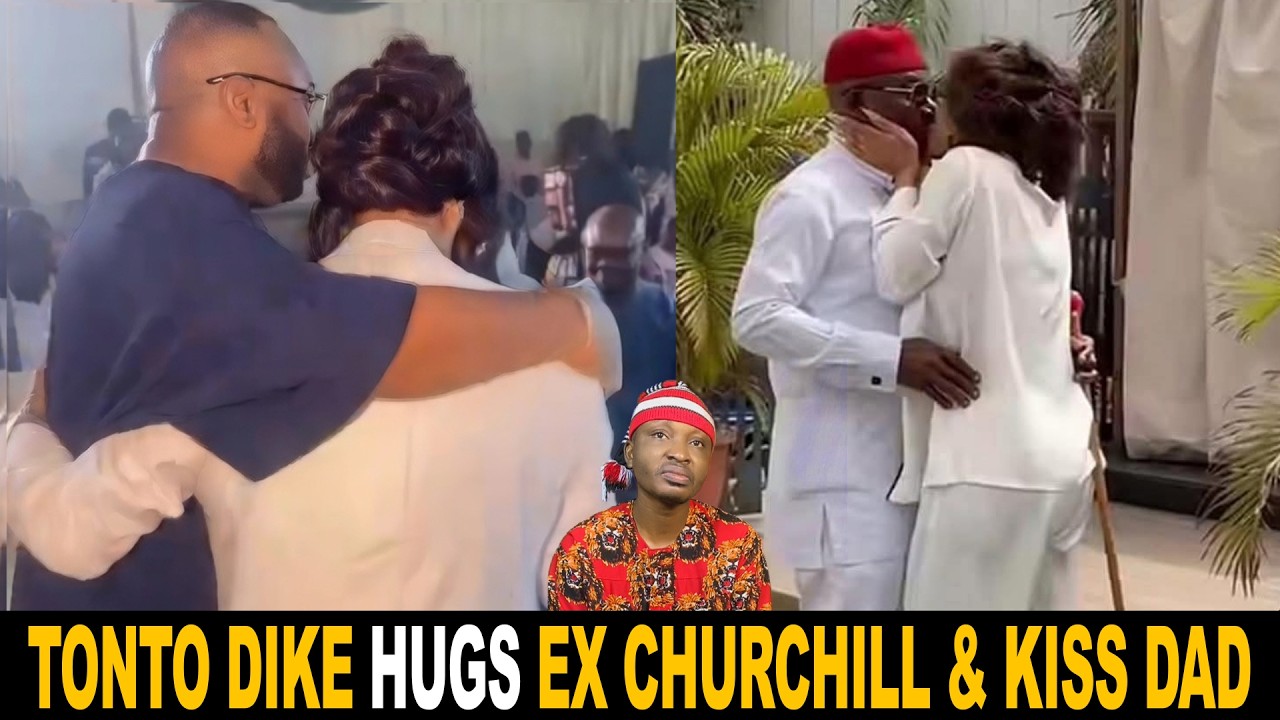 Tonto Dike Hugs Ex Hubby Churchill And Kiss Dad On The Lips At Son's Birthday