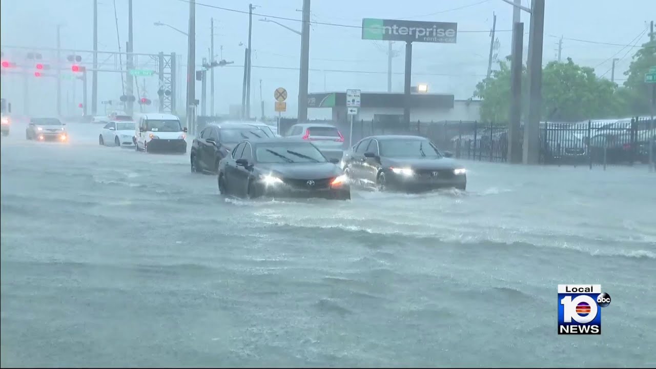 Cars stall in flooded waters in Broward County as heavy storm continues