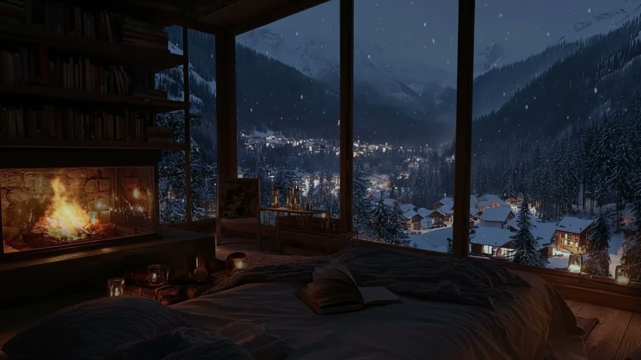Heavy Snowfall Cabin Ambience 2026 ❄️ Cozy Fireplace Crackling for Deep Sleep | 3 Hours