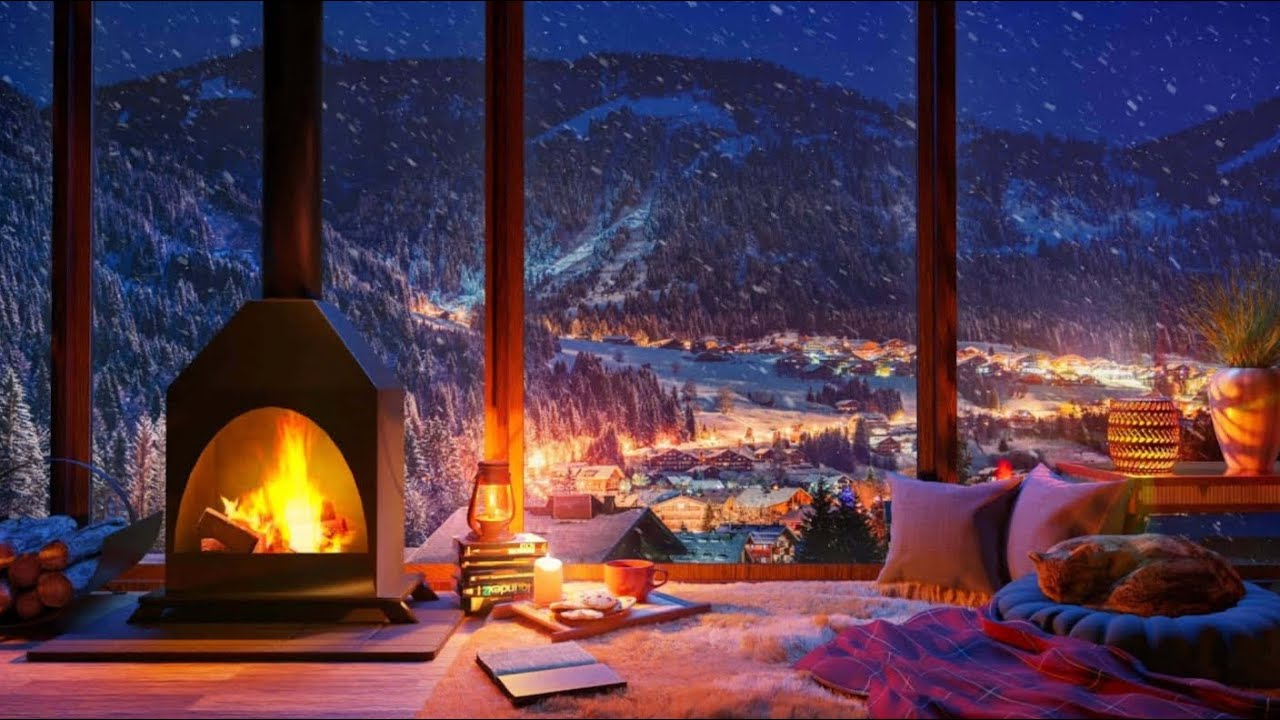 Snowy Fireplace Ambience