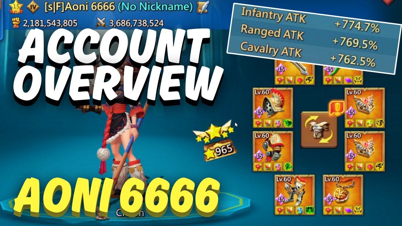 Lords Mobile - Account overview of Aoni 6666. Dominion 4 beast account. 1800% blasts!! @Aoni6666 ​